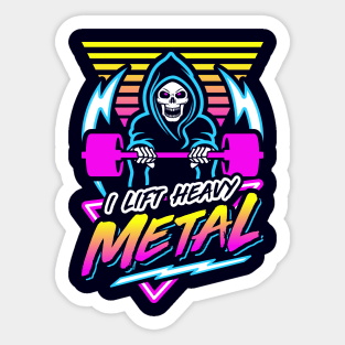 I Lift Heavy Metal (Gym Reaper) Retro Neon Synthwave 80s 90s Sticker